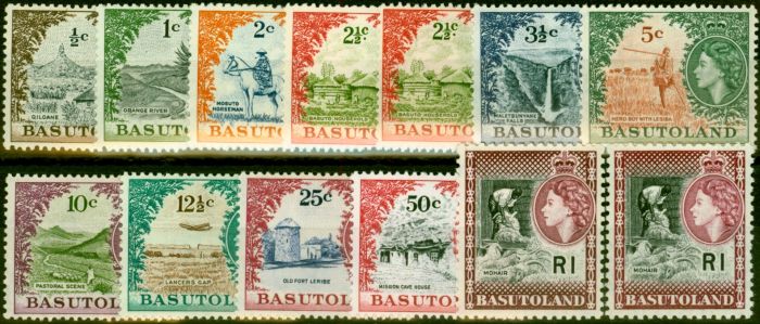 Old Postage Stamp from Basutoland 1961-63 Extended Set of 13 SG69-79a Fine MNH CV £208