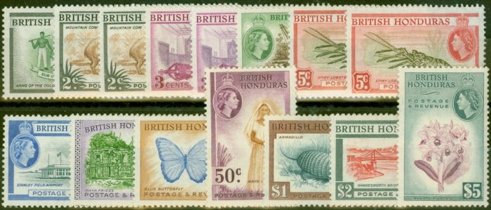 Valuable Postage Stamp from British Honduras 1953-57 Extended set of 15 SG179-190 V.F Very Lightly Mtd Mint