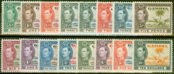 Old Postage Stamp from Gambia 1938-46 set of 16 SG150-161 V.F Very Lightly Mtd Mint