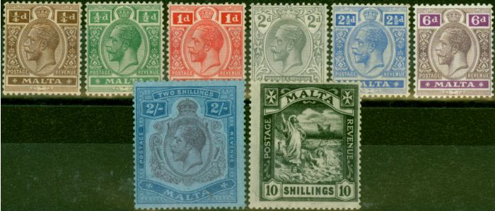 Valuable Postage Stamp Malta 1921-22 Set of 8 SG97-104 Fine LMM