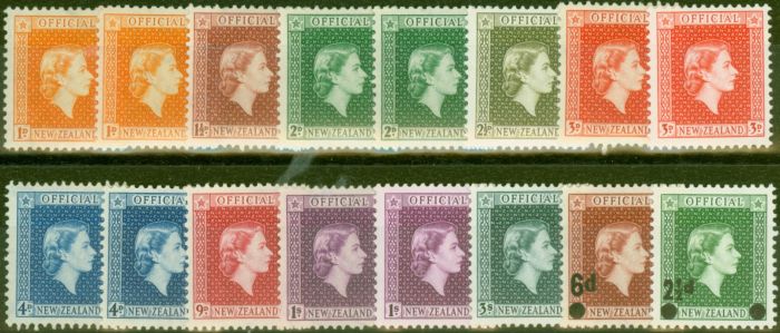Old Postage Stamp from New Zealand 1954-63 Extended set of 16 SG0159-0167 + 0168, 0169 Fine Mtd Mint