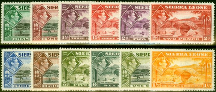 Old Postage Stamp from Sierra Leone 1938-44 Set of 12 to 1s3d SG188-196a Fine Lightly Mtd Mint