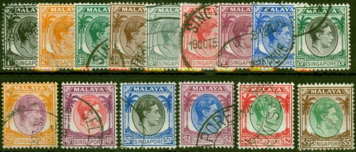 Singapore 1948 Set of 15 SG1-15 Fine Used King George VI (1936-1952) Valuable Stamps