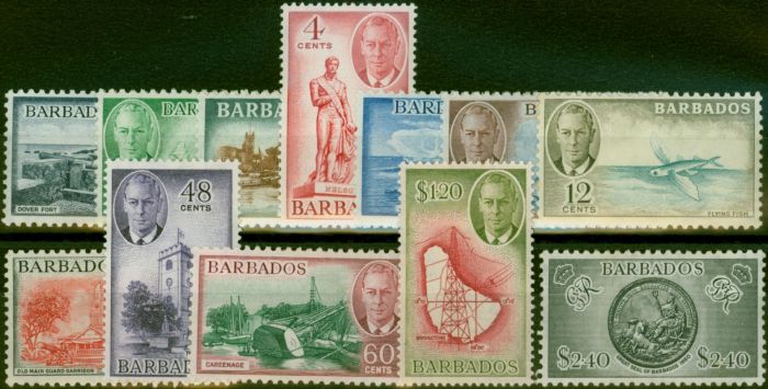Old Postage Stamp Barbados 1950 Set of 12 SG271-282 Fine & Fresh LMM (2)