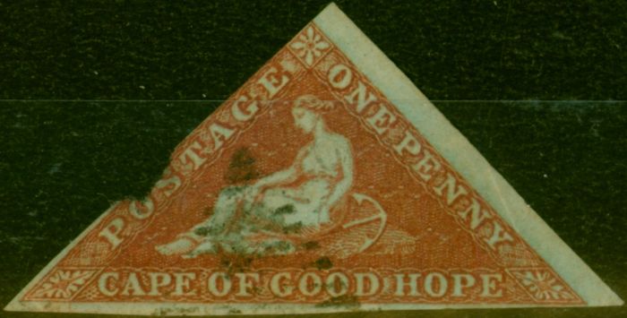 Rare Postage Stamp Cape of Good Hope 1853 1d Deep Brick-Red SG1a Good Used