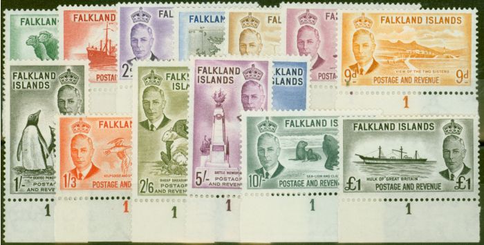 Rare Postage Stamp from Falkland Islands 1952 set of 14 SG172-185 V.F Lightly Mtd Mint All Pl 1 Lower Marginals