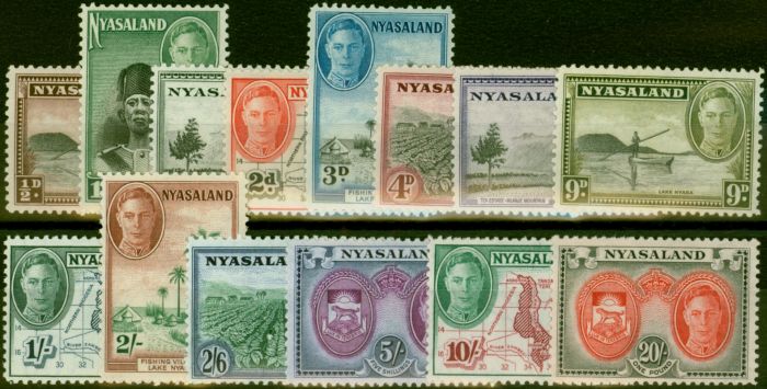 Rare Postage Stamp from Nyasaland 1945 Set of 14 SG144-157 V.F MNH