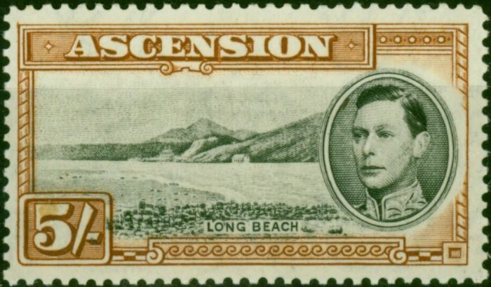 Ascension 1938 5s Black & Yellow-Brown SG46a P.13 Fine MNH  King George VI (1936-1952) Valuable Stamps