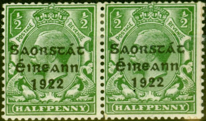 Valuable Postage Stamp from Ireland 1923 1/2d Green SG67a Coil Long 1 in Pair with Normal Fine Mtd Mint