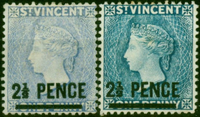 St Vincent 1890-93 2 1/2d on 1d Both Shades SG55 & 55a Fine MM . Queen Victoria (1840-1901) Mint Stamps