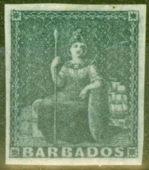 Rare Postage Stamp from Barbados 1852 Dp Slate Unissued SG5b Fine Mtd Mint