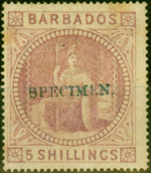 Valuable Postage Stamp from Barbados 1873 5s Dull Rose Specimen SG64s Fine Mtd Mint