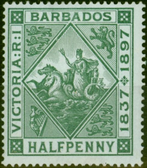 Valuable Postage Stamp Barbados 1897 1/2d Dull Green SG117 Fine MM