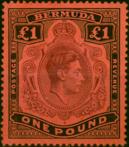 Rare Postage Stamp Bermuda 1938 £1 Purple & Black-Red SG121 V.F VLMM