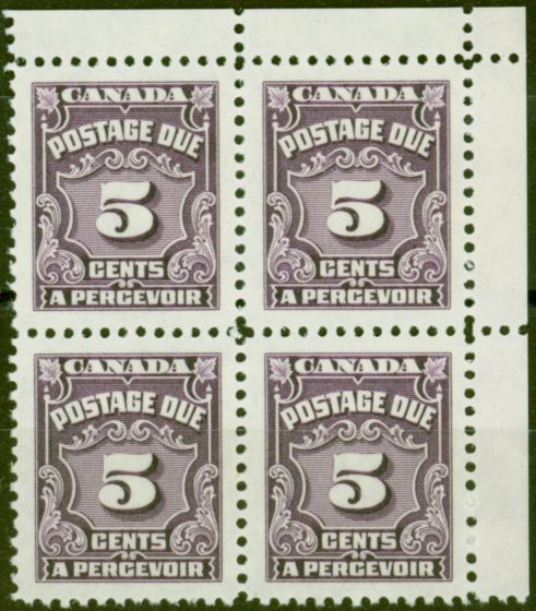 Valuable Postage Stamp from Canada 1948 5c Violet SGD22 V.F MNH Block of 4