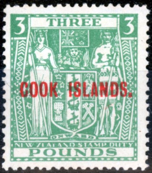 Valuable Postage Stamp from Cook Islands 1953 £3 Green SG135w Wmk Inverted Fine MNH