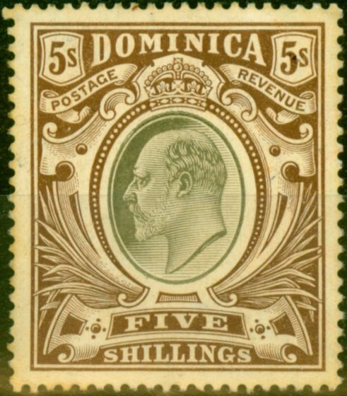 Rare Postage Stamp from Dominica 1908 5s Black & Brown SG46 Fine Lightly Mtd Mint