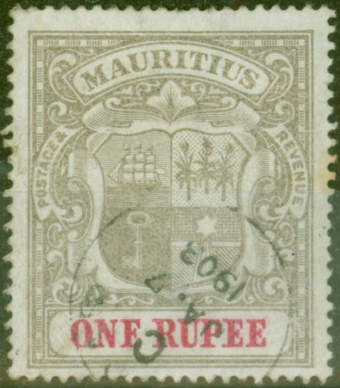 Valuable Postage Stamp from Mauritius 1902 1R Grey-Black & Carmine SG153 Fine Used
