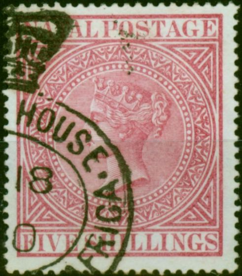 Old Postage Stamp Natal 1899 5s Carmine SG73 V.F.U Fiscal Cancel