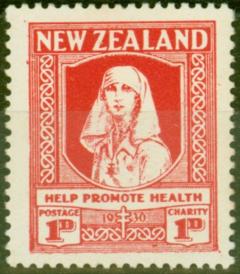 Old Postage Stamp from New Zealand 1930 1d + 1d Scarlet SG545 Fine Lightly Mtd Mint