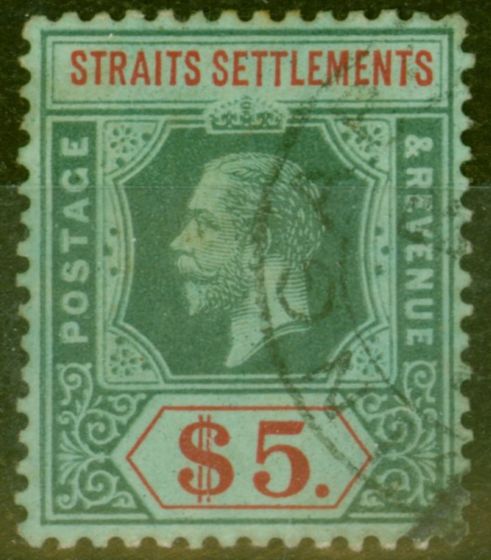 Rare Postage Stamp from Straits Settlements 1912 $5 White Back SG212 V.F.U