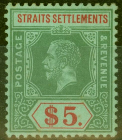 Collectible Postage Stamp from Straits Settlements 1915 $5 Green & Red-Green SG212a Fine Very Lightly Mtd Mint