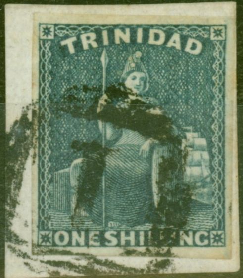 Rare Postage Stamp from Trinidad 1859 1s Indigo SG29 Fine Used on Piece with Royal Certificate