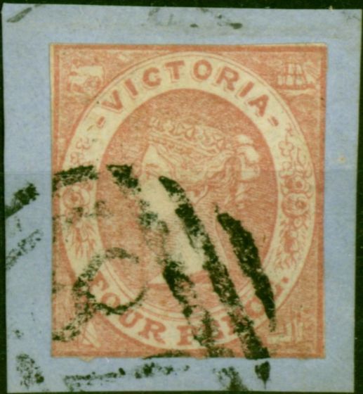 Victoria 1858 4d Rose-Pink SG65 Fine Used on Piece . Queen Victoria (1840-1901) Used Stamps