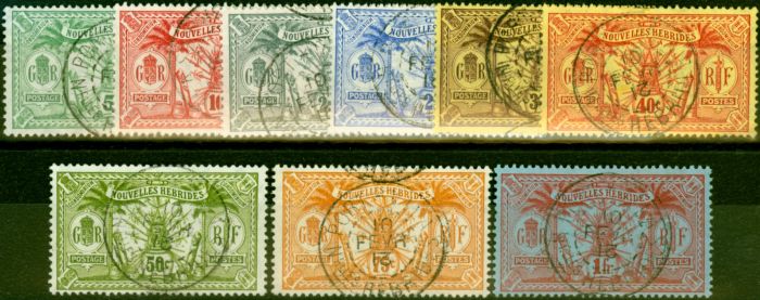 Valuable Postage Stamp from New Hebrides French 1911 Set of 9 to 1f SGF11-F19 Superb Used