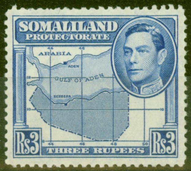 Rare Postage Stamp from Somaliland 1938 3R Brt Blue SG103 Good MNH