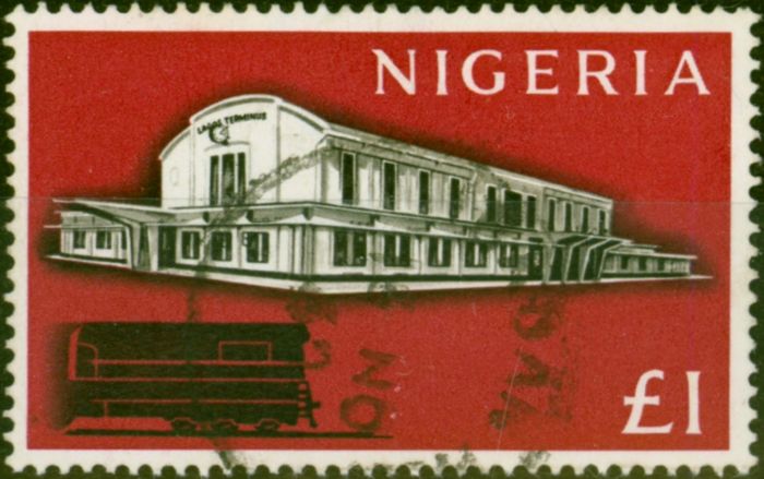 Old Postage Stamp Nigeria 1961 £1 Black & Carmine-Red SG101 Fine Used