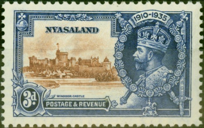 Valuable Postage Stamp Nyasaland 1935 3d Brown & Deep Blue SG125 Fine & Fresh MM