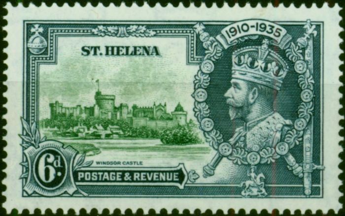 St Helena 1935 Jubilee 6d Green & Indigo SG126h 'Dot by Flagstaff' Fine & Fresh LMM Scarce  King George V (1910-1936) Old Stamps