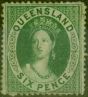 Rare Postage Stamp from Queensland 1860 6d Green SG6 Good Unused CV £800
