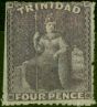 Rare Postage Stamp from Trinidad 1859 4d Dull Lilac SG40 Pin-Perf 14 Fine Unused