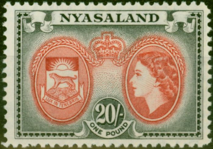 Collectible Postage Stamp Nyasaland 1953 20s Red-Black SG187 Fine LMM