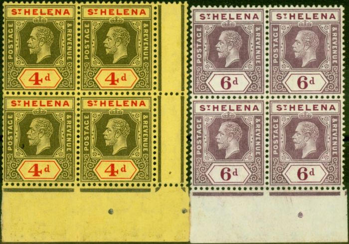 Rare Postage Stamp St Helena 1912 Set of 2 SG83-84 Fine LMM Blocks of 4
