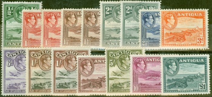 Old Postage Stamp from Antigua 1938-48 Extended set of 16 SG98-109 Fine Very Lightly Mtd Mint
