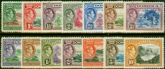 Collectible Postage Stamp Dominica 1938-47 Set of 14 SG99-108a Fine MNH