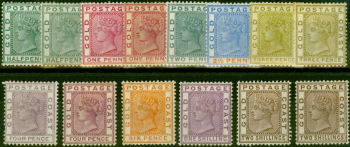 Old Postage Stamp Gold Coast 1884-91 Extended Set of 14 SG11-19a Fine MM CV £380+