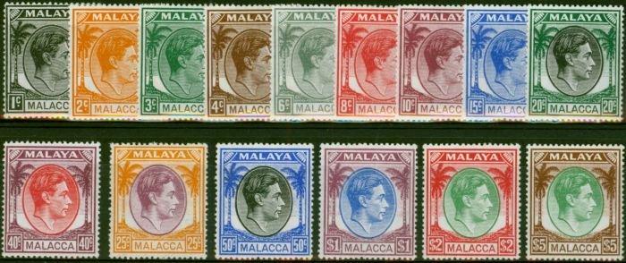 Old Postage Stamp from Malacca 1949 Set of 15 SG3-17 Fine & Fresh Mtd Mint