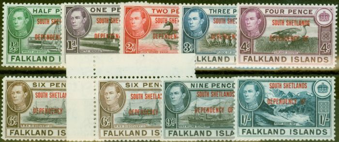 Old Postage Stamp from South Shetland 1944-45 set of 9 SGD1-D8 Both 6d`s V.F Very Lightly Mtd Mint