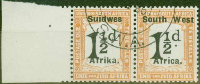 Rare Postage Stamp from South West Africa 1927 1 1/2d Black & Yellow-Brown SGD34 V.F.U