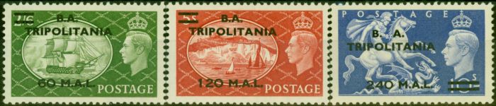 Old Postage Stamp Tripolitania 1951 Set of 3 Top Values SGT32-T34 V.F MNH
