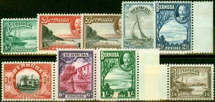 Collectible Postage Stamp from Bermuda 1936 Side Marginal Set of 9 SG98-106 Fine Lightly Mtd Mint