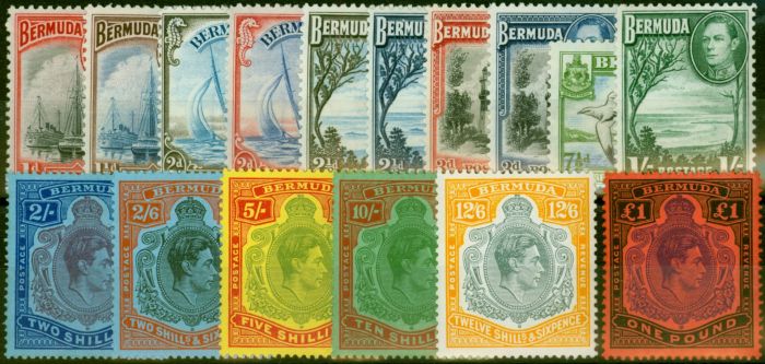 Old Postage Stamp Bermuda 1938-51 Set of 16 SG110-121d Fine & Fresh LMM & MNH