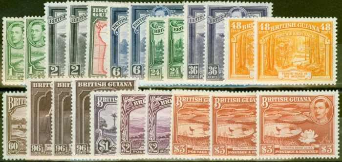 Rare Postage Stamp from British Guiana 1938-52 Extended set of 23 SG308-319b Includes All Perfs & All 3 $3  V.F MNH CV £336