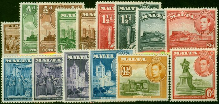Malta 1938-43 Set of 15 to 6d SG217-225 Fine MM . King George VI (1936-1952) Mint Stamps