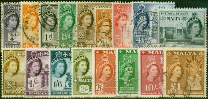 Old Postage Stamp Malta 1956-57 Set of 17 SG266-282 Fine Used
