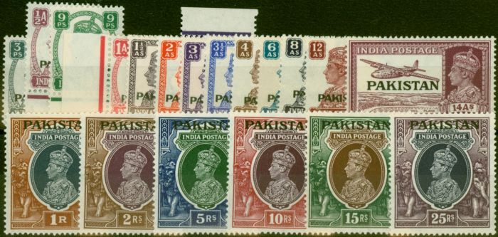 Valuable Postage Stamp Pakistan 1947 Set of 19 SG1-19 Superb MNH Clear White Gum Post Office Fresh